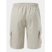 Men Contrast Lining Drawstring Elastic Waist Zip Pocket Mid Length Cargo Pants