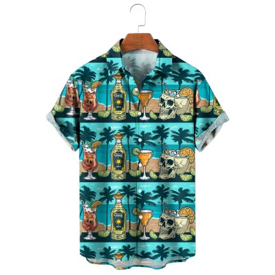 Men's Holiday Skull Cocktail Print Shirt 10778154X