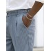 Men Striped Print Ruched Slimming Ankle Length Business Formal Pants